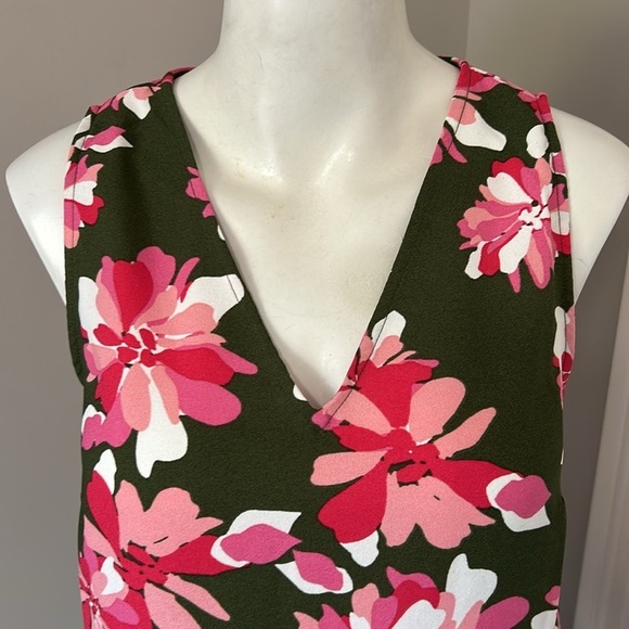 JASON WU Floral Woven Peplum Sleeveless Tank Blouse Vneck Green Pink Sz XXS NEW - Picture 2 of 10